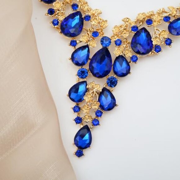 Elegant Crystal Jewelry Set Flower Bridal Necklace Earrings Bangle Wedding - Picture 6 of 8